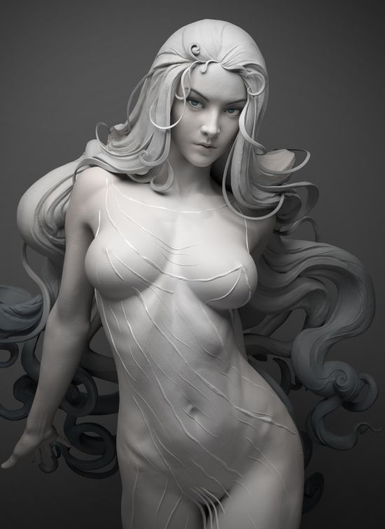 Qi Sheng Luo artstation arte modelos 3d esculturas digitais mulheres sensuais nudez
