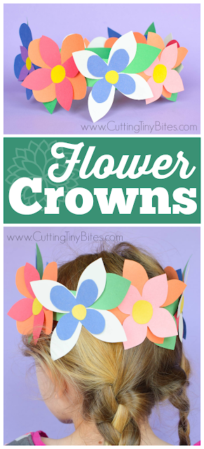 Flower Crowns- great easy spring craft for preschool, kindergarten, or elementary kids. Work on fine motor skills while making pretty flower crowns with just a few simple materials!