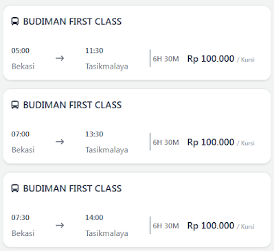 Harga tiket bus Budiman Bekasi Tasikmalaya