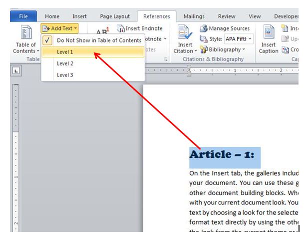 Ms Word tutorial table of Contents