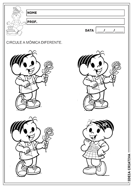 Conceito Igual/Diferente Atividade Turma da Mônica