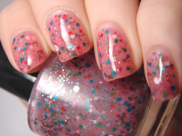 nails nailart nail art polish mani manicure Spellbound Lacquer Candyland Candy Land Candy Coated Collection Frosting Coated Sprinkles glitter jelly pink red square hex shimmer