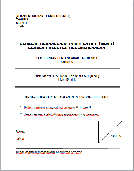 Reka Bentuk Dan Teknologi Soalan Perperiksaan Pertengahan Tahun Reka Bentuk Teknologi Kssr Tahun 6