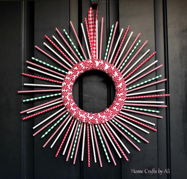 christmas holiday wreath decor DIY straws