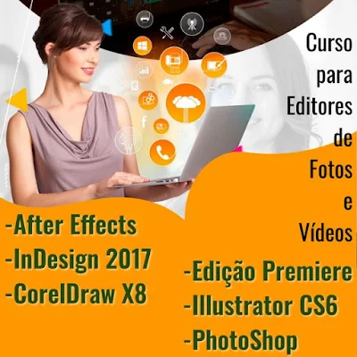 Aprenda a fazer Edição de Fotos e Vídeos de maneira Profissional e Rápida.  Disponibilizamos um Curso Completo e Detalhado sobre as Principais Ferramentas utilizadas com frequência por Profissionais da área de Edições de Imagens.  - After Effects  - InDesign 2017  - CorelDraw X8  - Edição de Vídeo Premiere  - Illustrator CS6  - PhotoShop CC  100% DIGITAL 100% ONLINE 24 HORAS NO AR VITALÍCIO ATUALIZADO COM SUPORTE PEDAGÓGICO COM CERTIFICADO