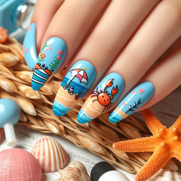Cute Crab Claws Vacation Beach Nails Ideas