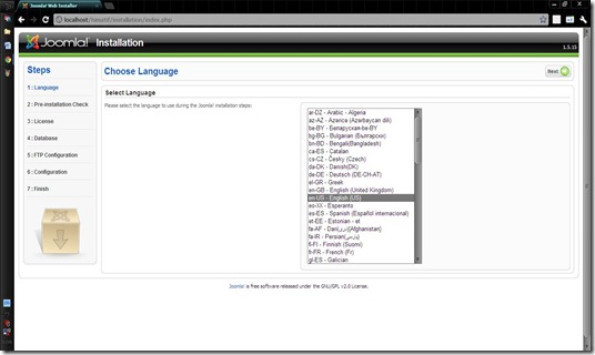 Joomla Intallation - Chose Language