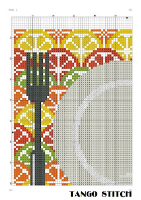 Citrus table mat kitchen easy cross stitch pattern - Tango Stitch