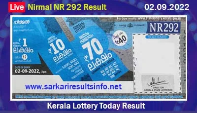Nirmal Lottery Result Today 2.9.2022 - NR 292