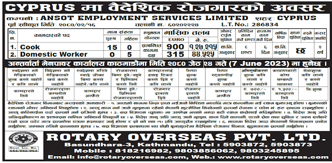 Jobs in Cyprus for Nepali, salary up to NRs 1,27,215