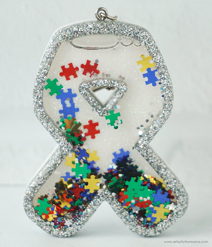 Autism Awareness Ribbon Resin Shaker Keychain