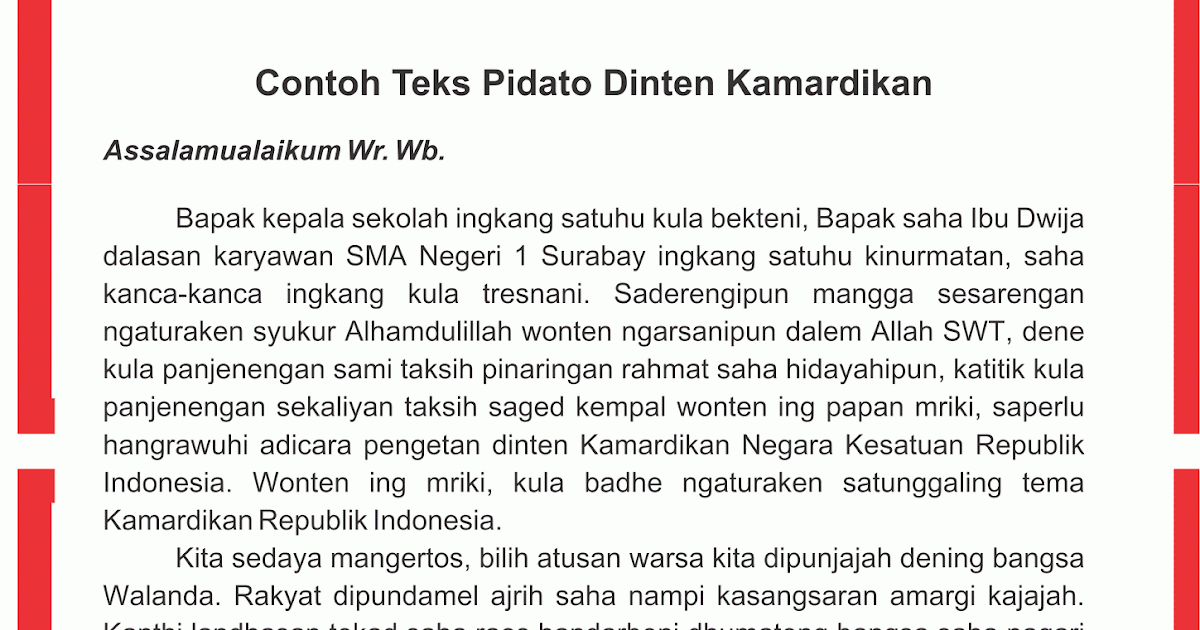 Contoh Pidato Bahasa Jawa Dengan Tema Hari Kemerdekaan Contoh Pidato Bahasa Jawa Dengan Tema Hari Kemerdekaan