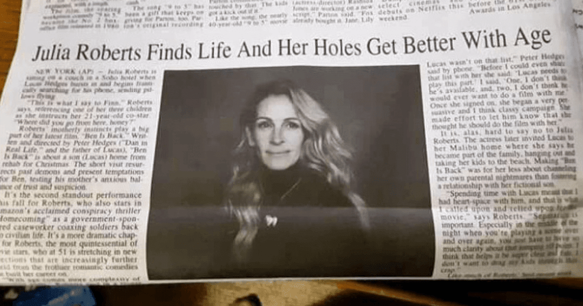 Newspaper Made An Awkward Typo On Julia Roberts' Headline, And The Internet Reacted Hilariously