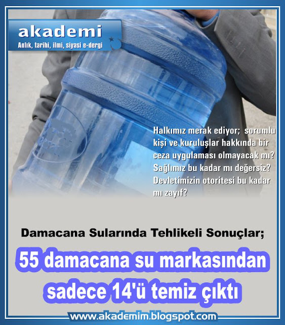 Damacana Sularında Tehlikeli Sonuçlar; 55 damacana su markasından sadece 14'ü temiz çıktı