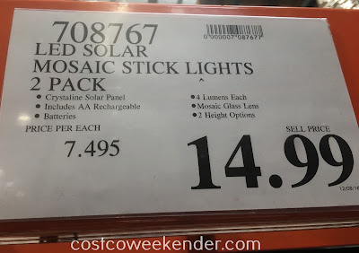 Deal for a 2 pack of Manor House LED Solar Mosaic Stick Lights at Costco
