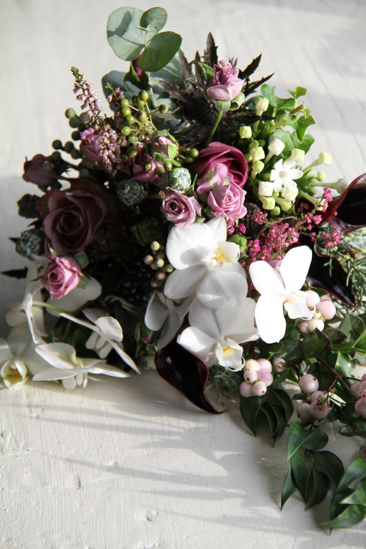 Winter Wedding Bouquet in Silver Pewter Mushroom Aubergine