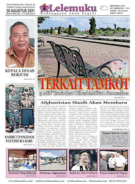 Tablod Lelemuku merupakan surat kabar mingguan berukuran compact yang terbit setiap hari Senin. 4 kali dalam 1 bulan.   Tabloid Lelemuku #56 - Terkait Taman Kota Saumlaki - 30 Agustus 2021