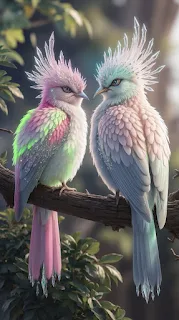Enchanted Aviary: Bringing Fantasy to Your Fingertips with This Mesmerizing Live Wallpaper Dive into a realm of pure enchantment every time you glance at your phone with this breathtaking live wallpaper. Imagine a world where vibrant hues paint the plumage of mystical birds, where crystalline crests shimmer in the light, and a sense of serene beauty washes over you. This isn't just a static image; it's a dynamic window into a fantastical aviary, bringing a touch of magic to your everyday digital experience.  At the heart of this captivating wallpaper are two exquisitely rendered birds, perched delicately on a weathered branch. Their feathers are a symphony of soft pastels, a delicate blend of pink, blue, and hints of lime green that seem to glow from within. The level of detail is striking – you can almost feel the softness of their plumage, each feather meticulously crafted with subtle variations in shade and texture.  But it's the dazzling crowns atop their heads that truly steal the show. Sharp, clear crystals sprout upwards, catching and refracting imagined light, adding a touch of ethereal sparkle. These aren't just simple adornments; they feel like extensions of the birds themselves, lending an air of royalty and otherworldly grace.  The birds are positioned in a gentle, intimate stance, their heads subtly turned towards each other. There's a sense of quiet connection, a silent understanding that resonates with a feeling of peace and tranquility. Their dark, expressive eyes seem to hold ancient secrets, drawing you further into their enchanting world.  The background, while intentionally blurred to keep the focus on the avian stars, hints at a lush, natural environment. Soft green foliage and gentle bokeh create a dreamlike atmosphere, as if this scene is captured in a hidden glade bathed in the golden hour. Subtle glints of light dance around the birds and the branches, adding a dynamic element that hints at the "live" aspect of this wallpaper.  More than just a pretty picture, this live wallpaper offers a subtle, engaging experience. Imagine gentle shifts in the lighting, perhaps a soft breeze causing the leaves to sway slightly in the background, or a delicate shimmer as the crystalline crests catch the virtual sunlight. These subtle animations bring the image to life without being distracting, creating a calming and aesthetically pleasing background for your device.  Why Choose This Enchanted Aviary Live Wallpaper?  Escape into Beauty: In a world often filled with digital clutter and harsh lines, this wallpaper offers a moment of visual serenity and escape. A Touch of Fantasy: Embrace the whimsical and magical with these stunning, otherworldly creatures. Subtle Dynamism: The "live" aspect adds a layer of engagement without being disruptive, making your phone feel more alive and personal. High-Quality Art: The attention to detail and the beautiful rendering of the birds make this wallpaper a true piece of digital art. Personalization: Express your unique aesthetic and love for the fantastical with this captivating design. Whether you're a nature enthusiast with a penchant for the magical, or simply someone who appreciates exquisite digital art, this "Enchanted Aviary" live wallpaper is sure to captivate your senses and add a touch of wonder to your daily digital interactions. It's more than just a background; it's a portal to a beautiful, tranquil, and utterly enchanting world, right in the palm of your hand. Give your device the gift of fantasy and let these mesmerizing birds bring a little sparkle to your screen.