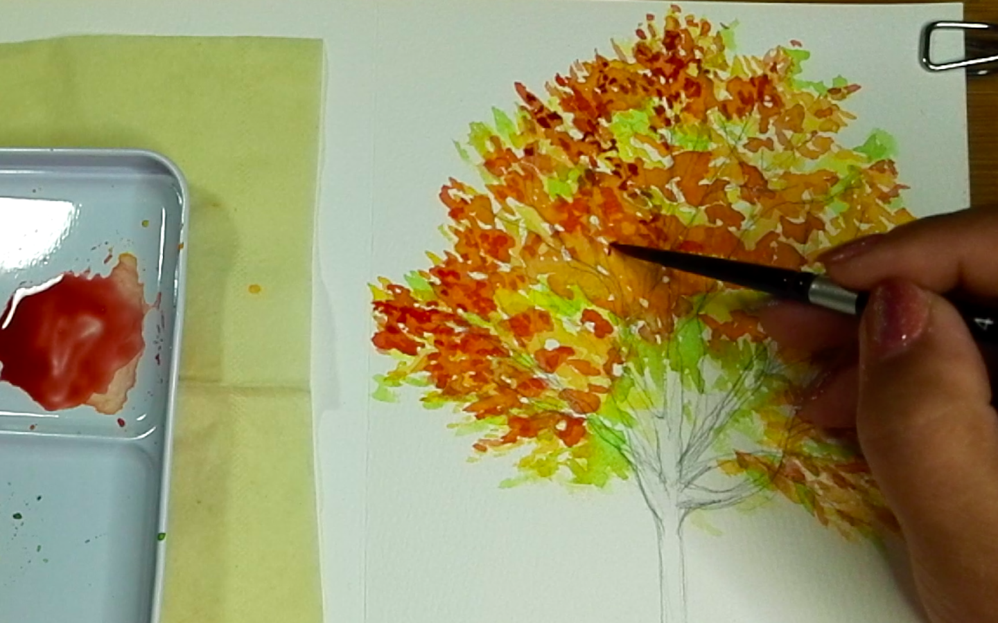 How to draw a watercolor autumn tree step by step tutorial easy