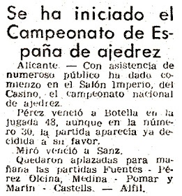 Torneo Nacional de Ajedrez de Alicante 1950, recorte de prensa