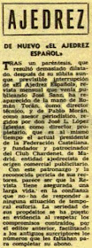 Recorte de la revista Destino sobre el IV Campeonato de España de ajedrez por equipos 1960