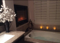 Forte Electric Fireplace installed in a bathroom. 