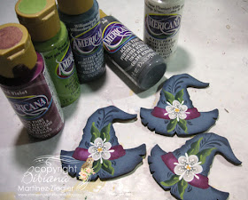 rosemaling witch pins with paints
