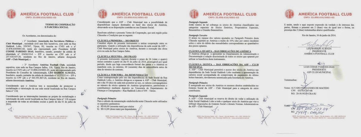  Contrato entre America e Municipal