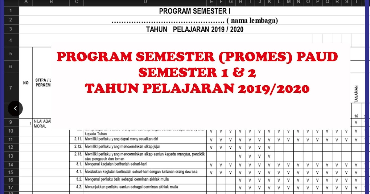 Program Semester Promes Paud Tahun Pelajaran 2019 2020 Arsip Paud