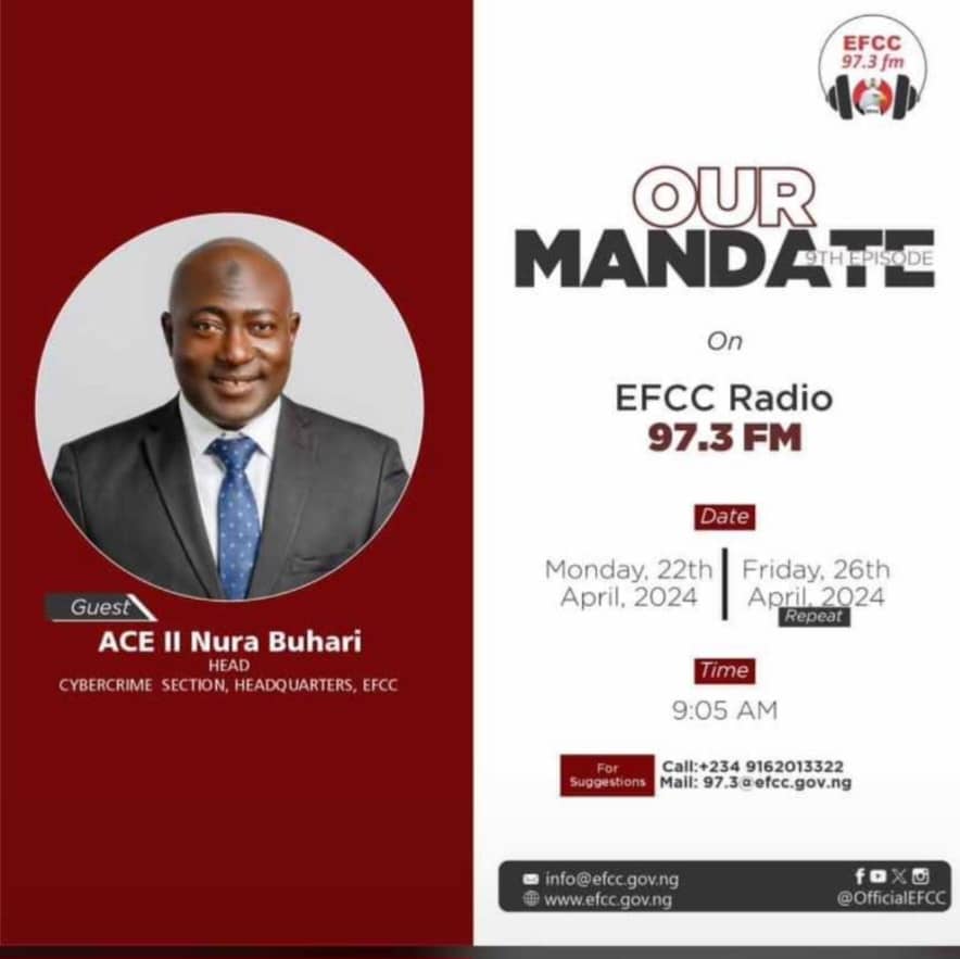 Join the conversation with the head of Cybercrime Headquarters Abuja EFCC; ACE II Nura Buhari  on EFCC Radio 97.3 FM