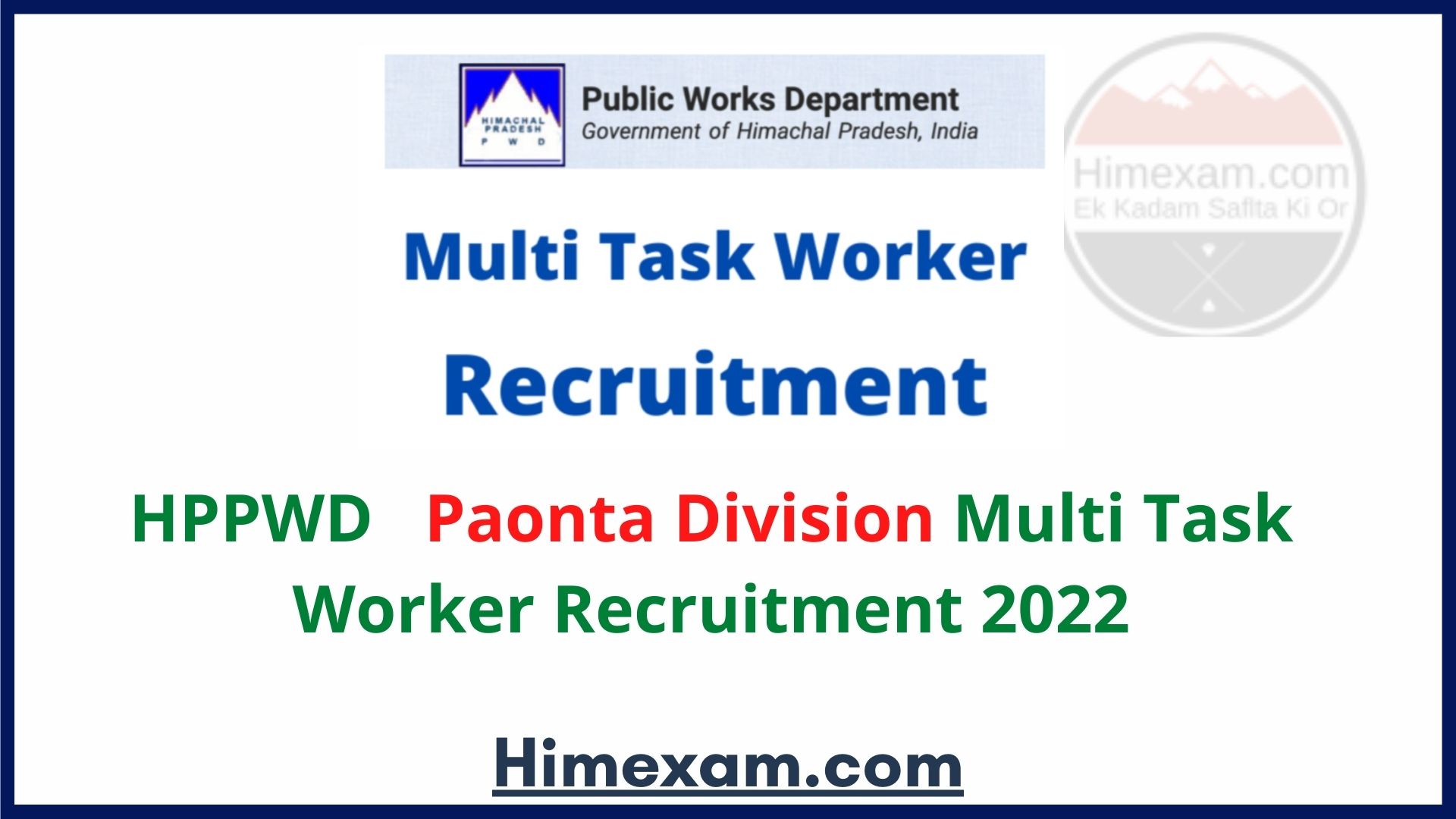 HPPWD Paonta Division Multi Task Worker Recruitment 2022