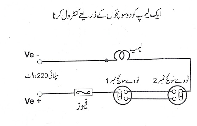 Controlling a Lamp with two switches - Two way switches,basic course of building electrician,basic info building electrician,building electrician,common circuit,common course building electrician,