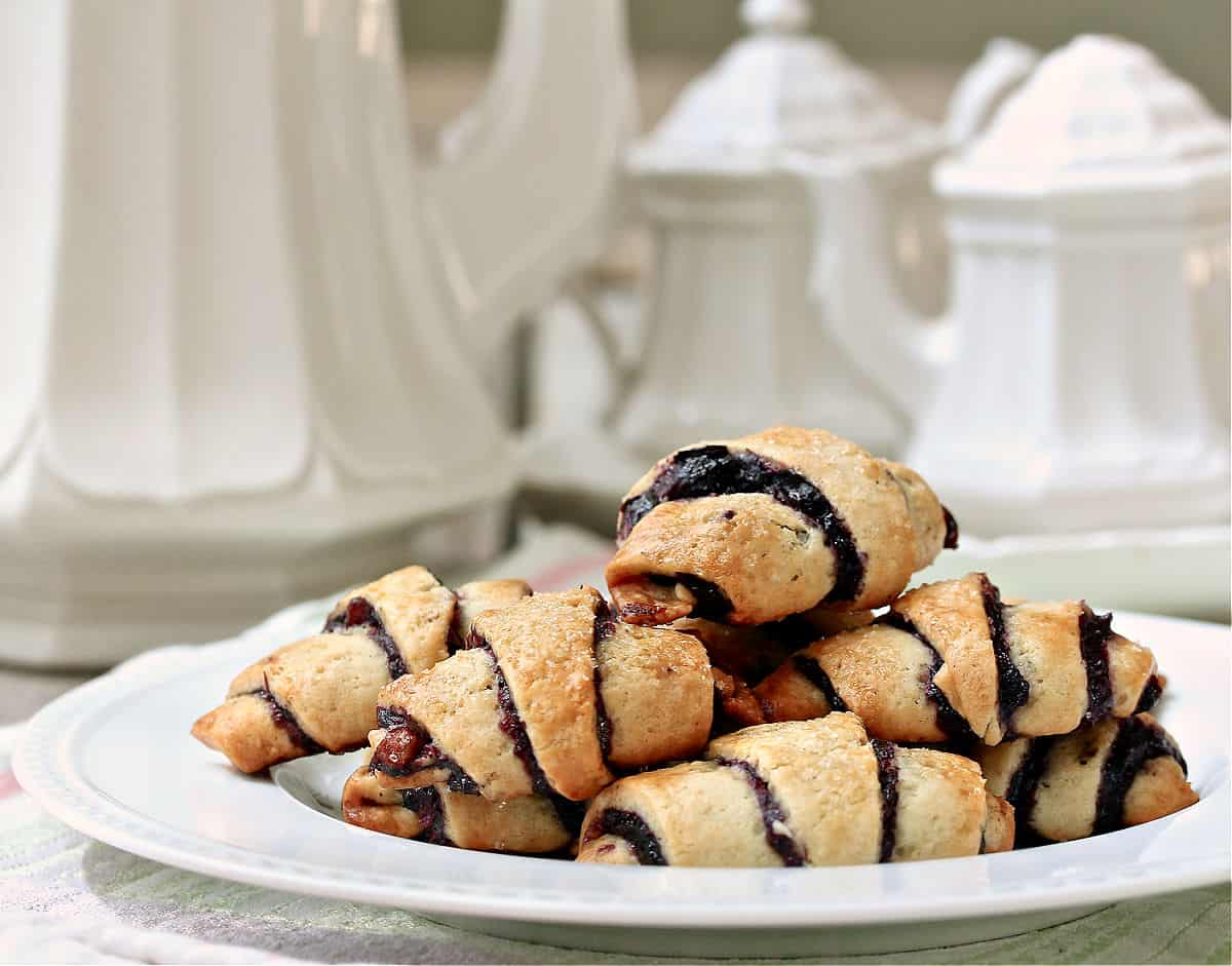 Blueberry Pecan Rugelach on a white plate.