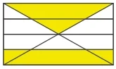 Os segmentos horizontais dividem o retângulo da figura em quatro faixas de mesma largura. A área da região amarela corresponde a qual fração da área do retângulo?