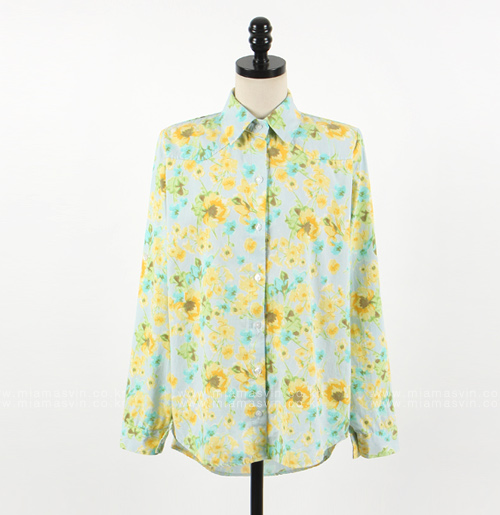 Yellow Floral on Mint Button-Down Shirt