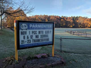 Parmenter School sign on Friday morning in the frosty sunrise