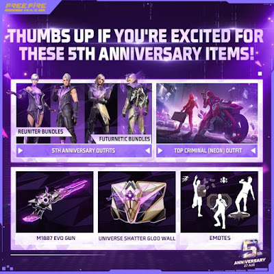 Free Fire 5th Anniversary Rewards