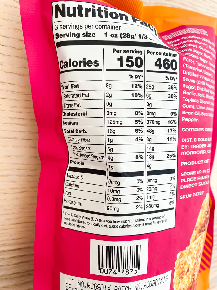 Trader Joe's Mee Krob Crackers nutrition label info