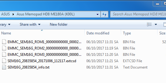 file dump Asus Memo Pad HD 8-K00L(ME180A) change eMMC OK