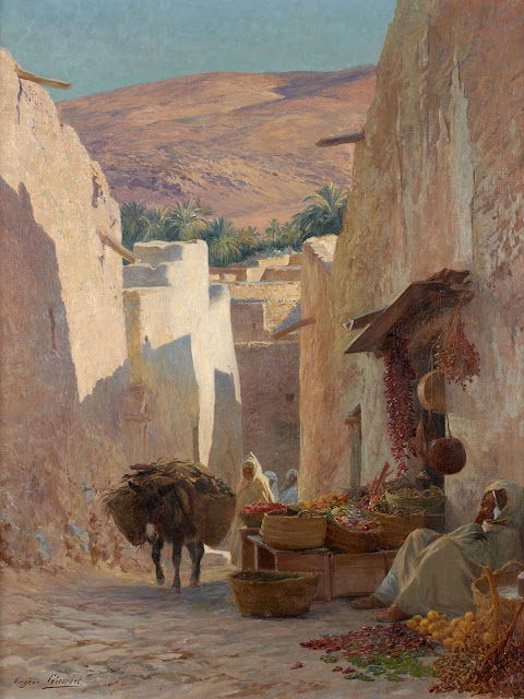Rue animée de Bou Saâda - Eugène Alexis Girardet (Français - 1853-1907) - Huile sur toile - 66 x 51 cm