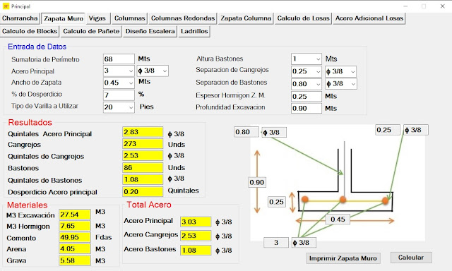 calculo zapata de muro construccion