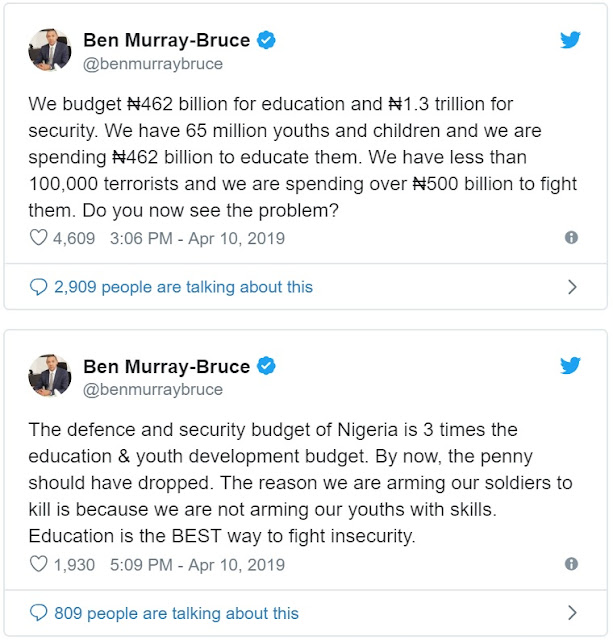 Ben Bruce: FG budgeted N500bn to fight 100,000 terrorists but N462bn for education of millions of students