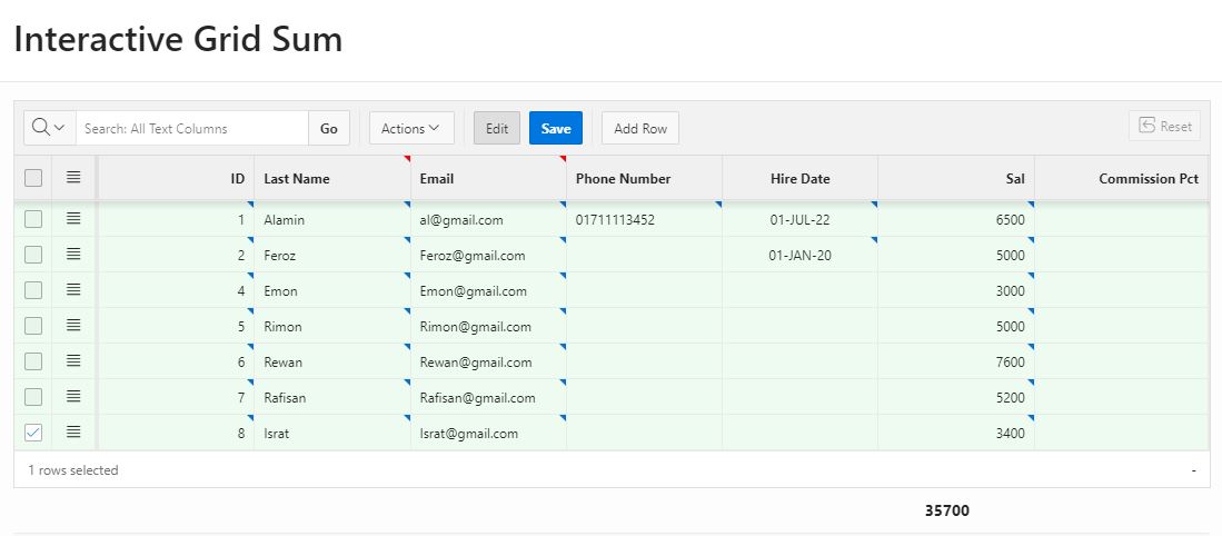 Interactive Grid Column Sum by JS