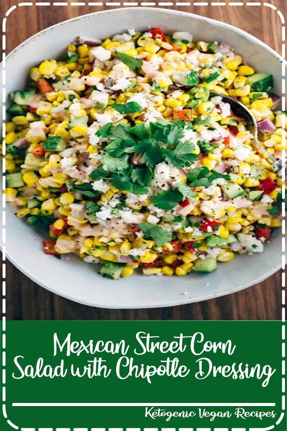 Delicious grilled Mexican street corn salad recipe is a fiesta in a bowl! A healthy salad packed with fresh vegetables and creamy chipotle yogurt dressing.