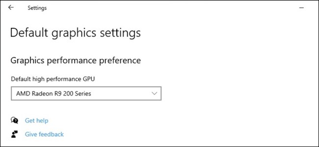 اختيار وحدة معالجة الرسومات الافتراضية عالية الأداء على نظام التشغيل Windows 10.