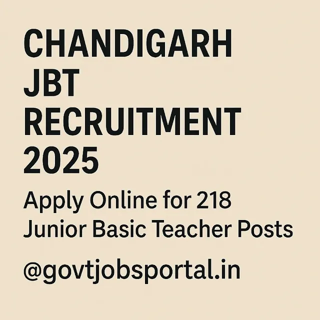 Chandigarh JBT Recruitment 2025 – Apply Online for 218 Junior Basic Teacher Posts