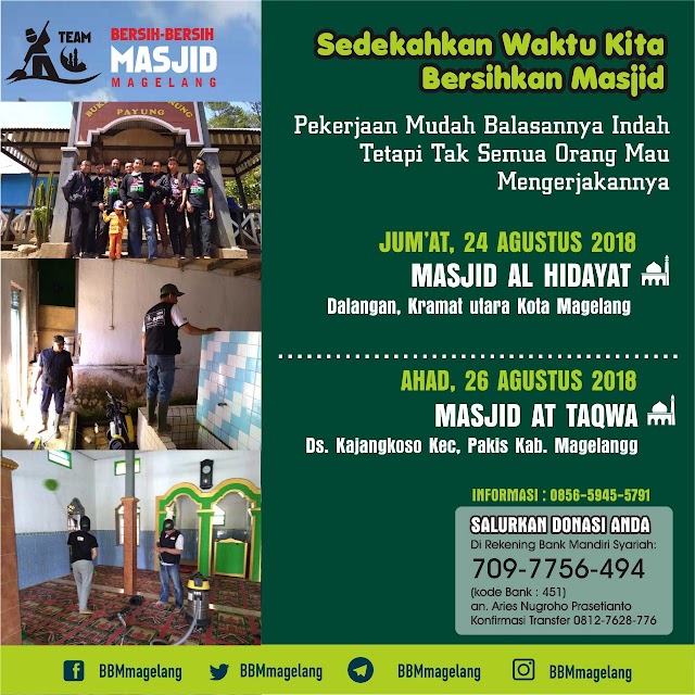Bergabunglah dalam Kegiatan Bersih-bersih Masjid Al-Hidayah Kampung Dalangan, Kramat Utara, Magelang Utara Kota Magelang