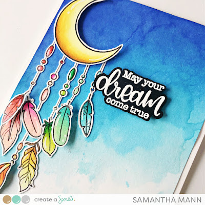 Dream Catcher Card by Samantha Mann for Create a Smile Stamps, Moon, Watercolor, Distress Inks, Card Making, Create a Smile Stamps, #createasmile #createasmilestamps #distressinks #watercolor #dreamcatcher #cardmaking