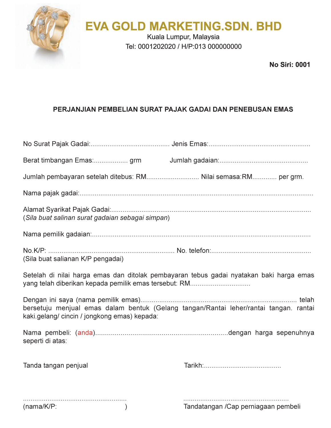 Contoh Surat Aku Janji Pinjaman Wang