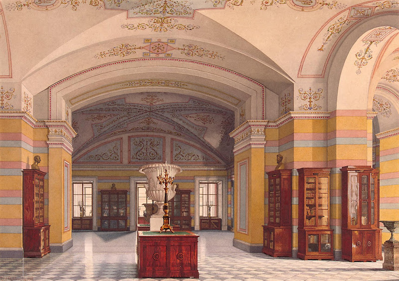 Interiors of the New Hermitage. The Room of the 5th Library by Konstantin Andreyevich Ukhtomsky - Architecture, Interiors Drawings from Hermitage Museum